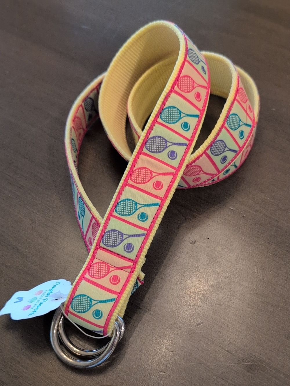 Vintage NWT Tennis Racket Print Ribbon Canvas Double D-Ring Web Belt Size M